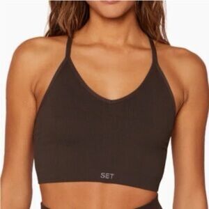 SET ACTIVE Sculptflex Ribbed V Bra Brown Seamless Sports Bra Size Medium